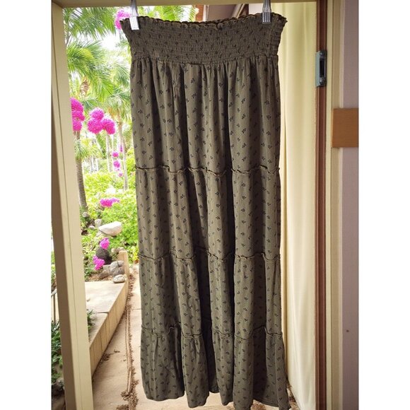 Mossimo Olive Boho Tiered Maxi Skirt – Smocked Waist – Size Small - Picture 4 of 9